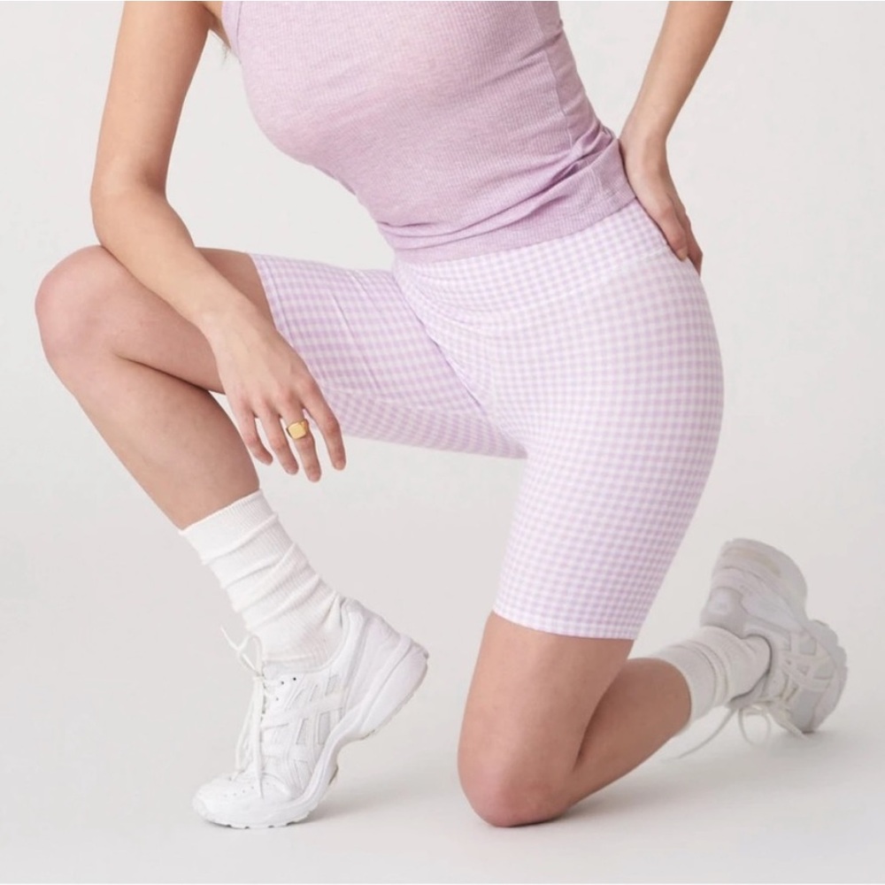 Sincerely Jules for Bandier Lavender Gingham Bike Shorts sz M
